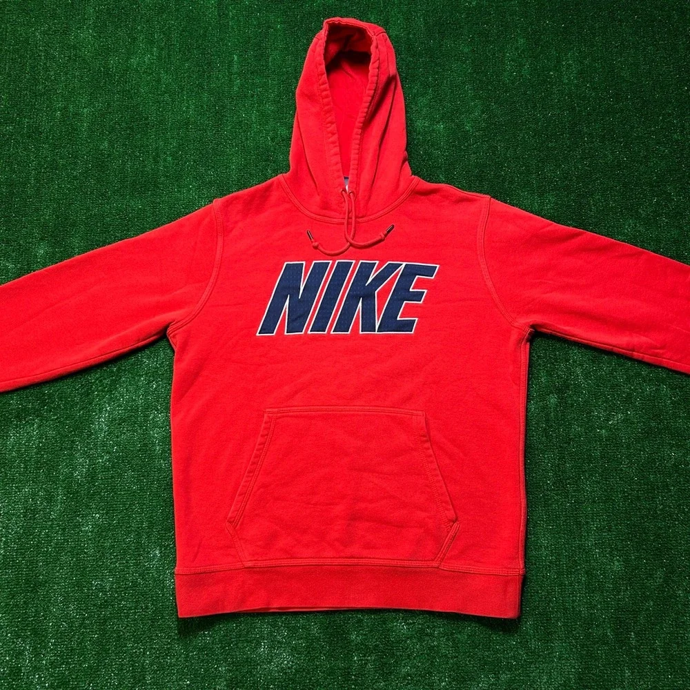 Vintage Blue Tag Nike Hoodie Embroidered Big Mesh Logo Spell Out Red Medium